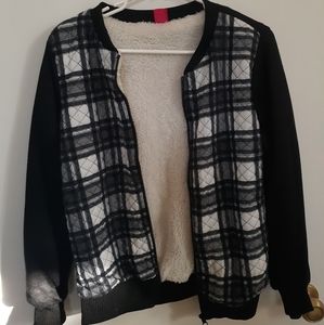 Spoiled (M) Faux Sherpa/Plaid Bomber Jacket